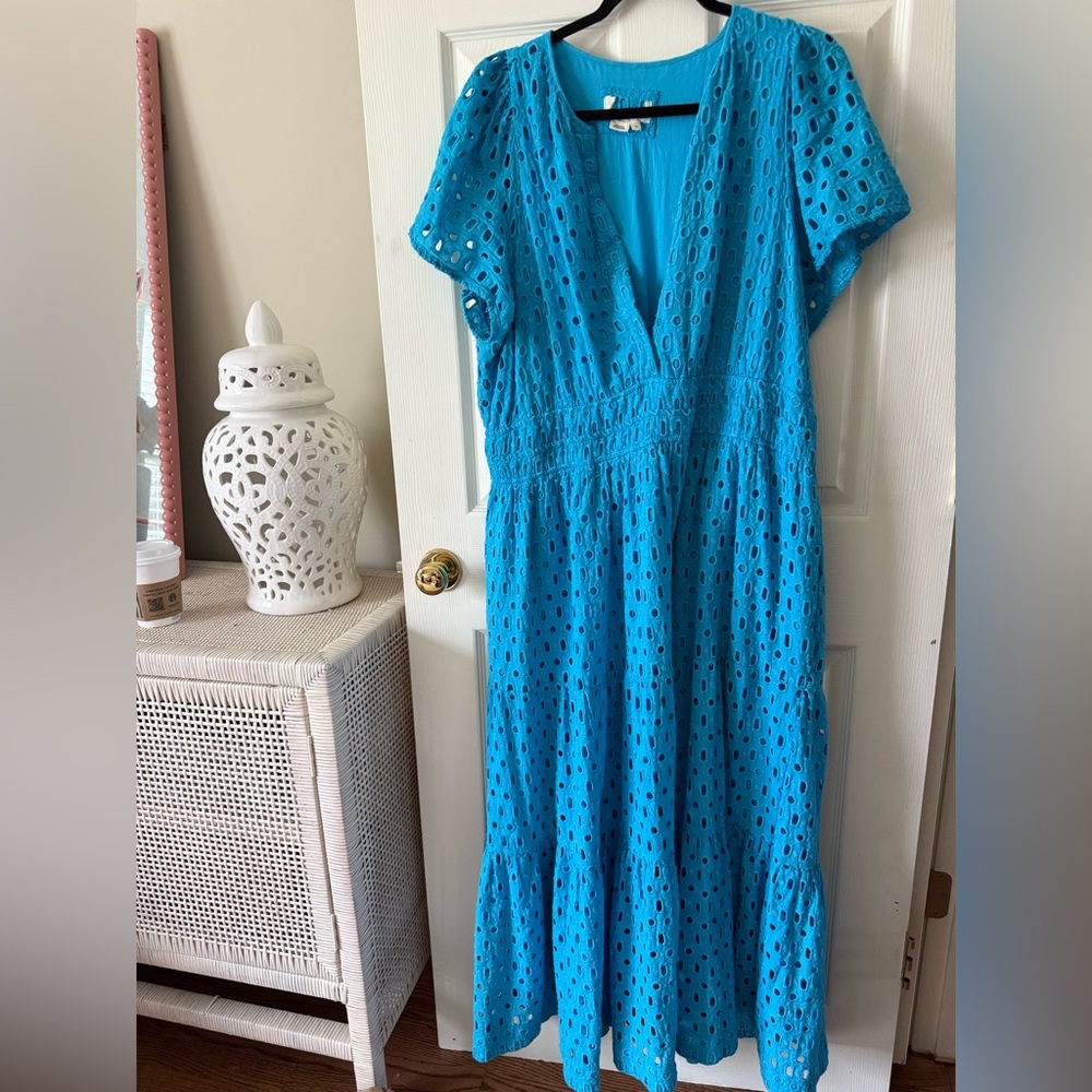 Anthropologie Turquoise Eyelet SOMERSET Maxi Dress